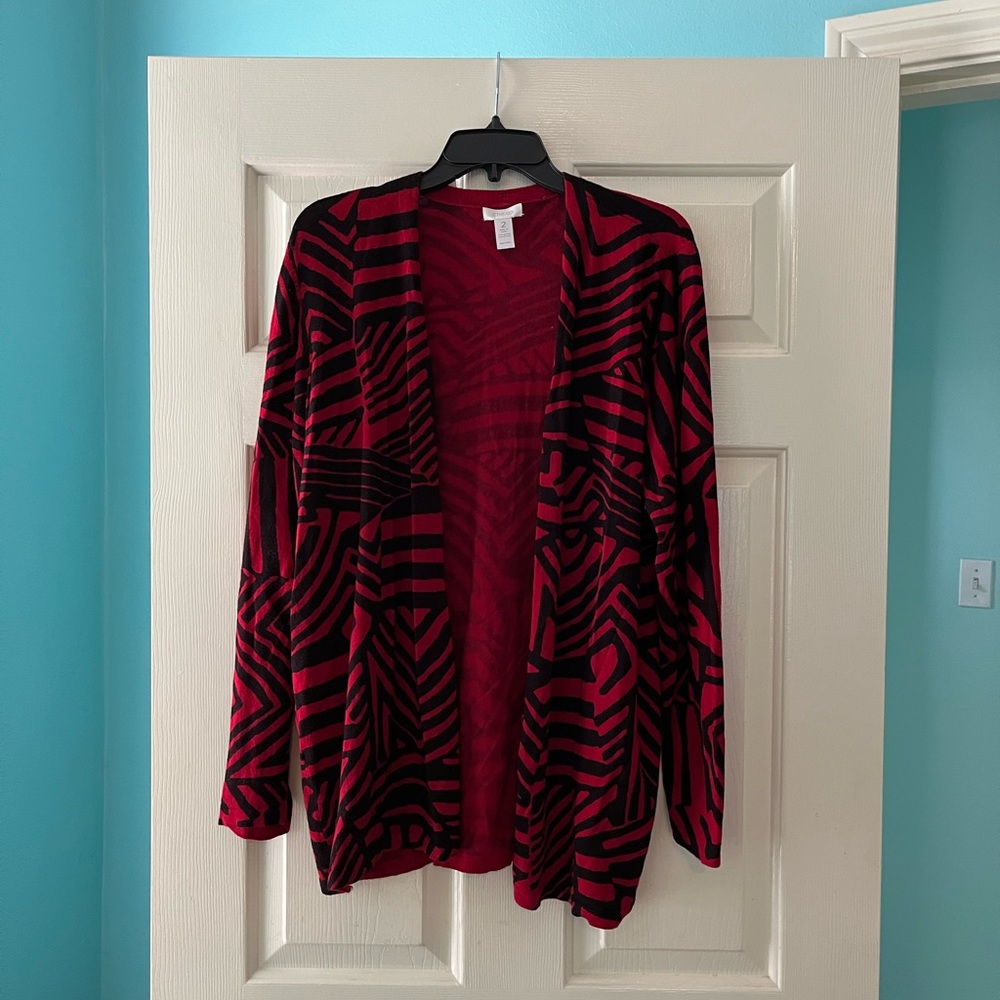 Chico’s Knit Jacket Red Black 2 12